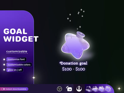 Star Bottle Glass Goal Widget-Cute Minimal Customizable Goal Widget for Twitch Streamers -Streamelements StreamLabs OBS