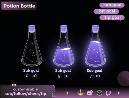 Combo Goal Widget | Potion Bottle Liquid Filling Goal Widget is fully customisable for Twitch Streamlabs, TikTok Studio, and Streamelements