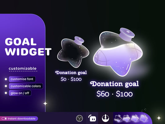 Star Bottle Glass Goal Widget-Cute Minimal Customizable Goal Widget for Twitch Streamers -Streamelements StreamLabs OBS