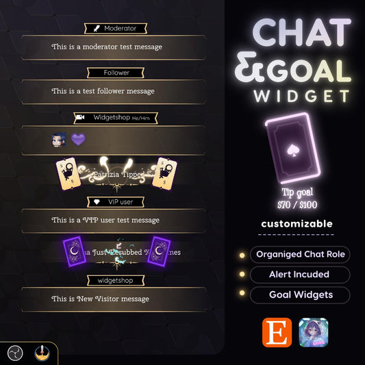 Classical Tarot Card Chat and Goal Widget • Minimal, Mystical Elegant Theme • Alerts for Twitch Streams (StreamElements Only)