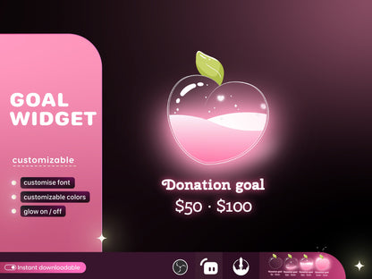 Cute Peach Glass Goal Widget-Cute Minimal Customizable Goal Widget for Twitch Streamers -Streamelements StreamLabs OBS