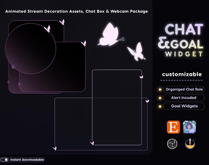 Celestial Butterfly Chat and Goal Stream Widgets - Minimal, Elegant Celestial Theme Clean Vibe Streamelement Only
