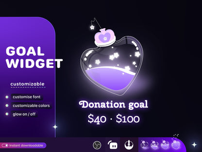 Love Bottle Liquid Filling Goal Widget is fully customisable for Twitch Streamlabs and Streamelements.