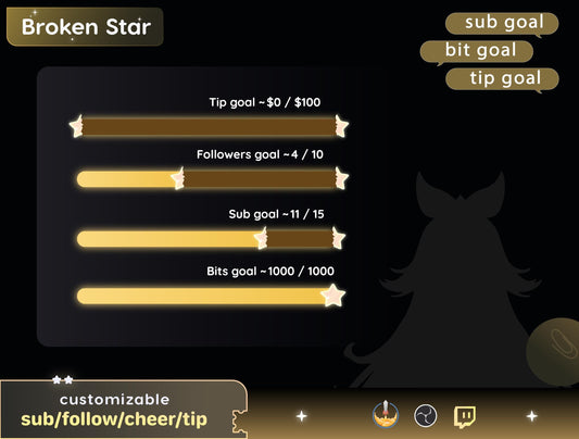 Broken Star Bar Loading Goal Widget is fully customisable for Twitch Streamelements and OBS | Bar Goal Widget