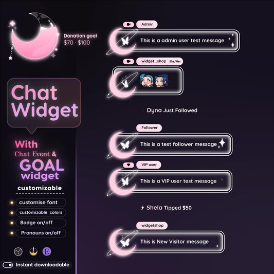 Butterfly Galaxy Theme Glassy Transparent Chat and Goal Stream Widgets - Minimal,Starry, Elegant Glass Theme Clean Vibe Streamelement Only