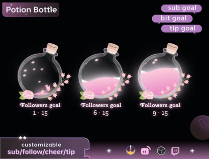 Combo Goal Widget | Potion Bottle Liquid Filling Goal Widget is fully customisable for Twitch Streamlabs, TikTok Studio, and Streamelements