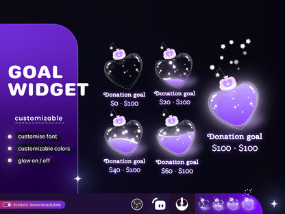 Love Bottle Liquid Filling Goal Widget is fully customisable for Twitch Streamlabs and Streamelements.