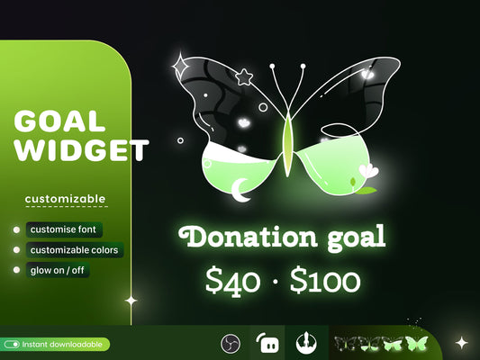 Butterfly Liquid Filling Goal Widget is fully customisable for Twitch Streamlabs, TikTok Studio, and Streamelements.