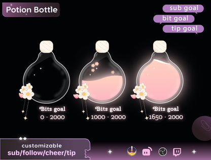 Combo Goal Widget | Potion Bottle Liquid Filling Goal Widget is fully customisable for Twitch Streamlabs, TikTok Studio, and Streamelements