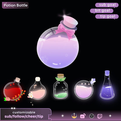 Combo Goal Widget | Potion Bottle Liquid Filling Goal Widget is fully customisable for Twitch Streamlabs, TikTok Studio, and Streamelements