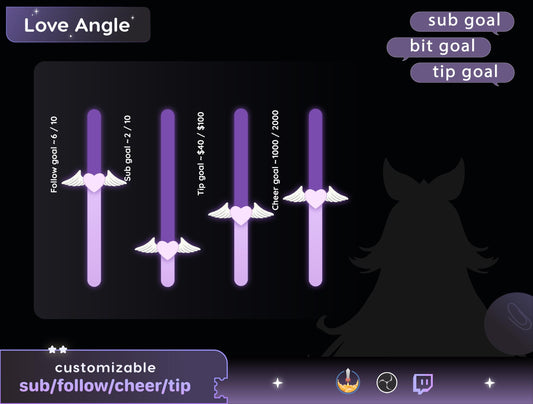 Angel Love Bar Loading Goal Widget is fully customisable for Twitch Streamelements and OBS | Bar Goal Widget