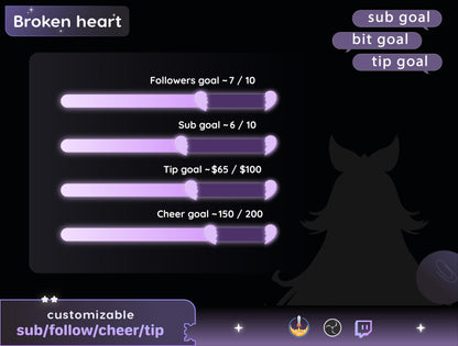 Broken Heart Bar Loading Goal Widget is fully customisable for Twitch Streamelements and OBS | Bar Goal Widget