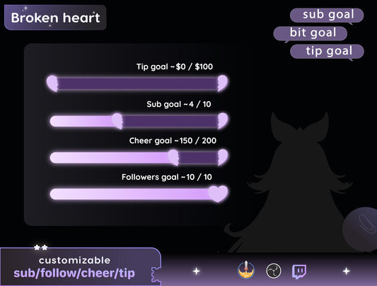 Broken Heart Bar Loading Goal Widget is fully customisable for Twitch Streamelements and OBS | Bar Goal Widget