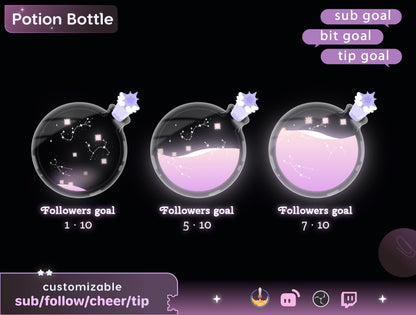 Combo Goal Widget | Potion Bottle Liquid Filling Goal Widget is fully customisable for Twitch Streamlabs, TikTok Studio, and Streamelements