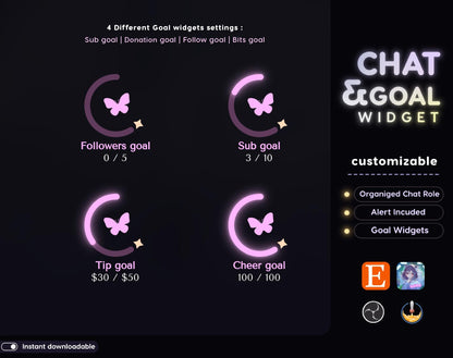Celestial Butterfly Chat and Goal Stream Widgets - Minimal, Elegant Celestial Theme Clean Vibe Streamelement Only