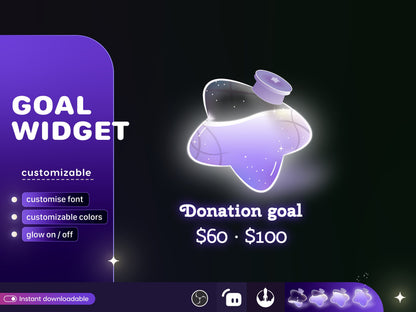 Star Bottle Glass Goal Widget-Cute Minimal Customizable Goal Widget for Twitch Streamers -Streamelements StreamLabs OBS