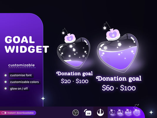 Love Bottle Liquid Filling Goal Widget is fully customisable for Twitch Streamlabs and Streamelements.