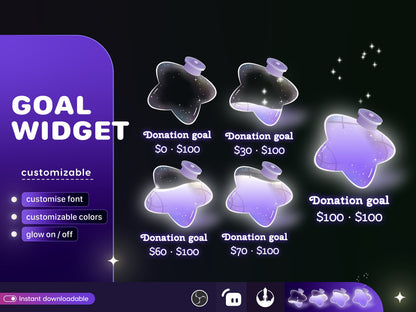 Star Bottle Glass Goal Widget-Cute Minimal Customizable Goal Widget for Twitch Streamers -Streamelements StreamLabs OBS