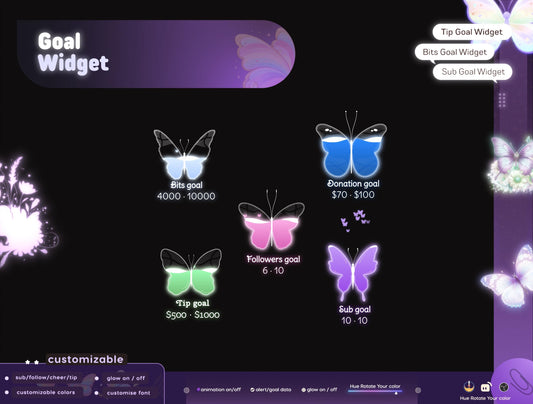 Butterfly Vibe Combo Goal | Liquid Filling Goal Widget is fully customisable for Twitch Streamlabs, TikTok Studio, and Streamelements
