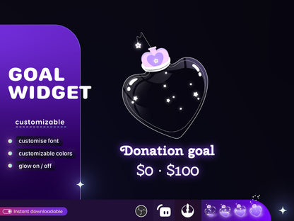 Love Bottle Liquid Filling Goal Widget is fully customisable for Twitch Streamlabs and Streamelements.