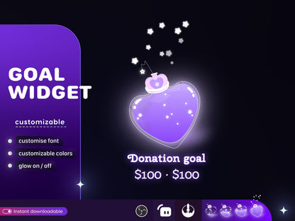 Love Bottle Liquid Filling Goal Widget is fully customisable for Twitch Streamlabs and Streamelements.