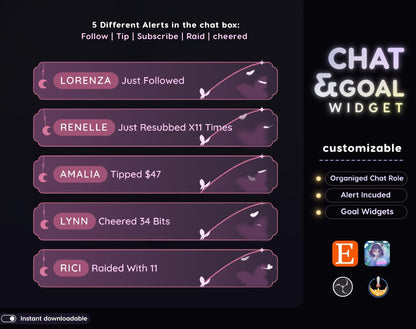 Celestial Butterfly Chat and Goal Stream Widgets - Minimal, Elegant Celestial Theme Clean Vibe Streamelement Only