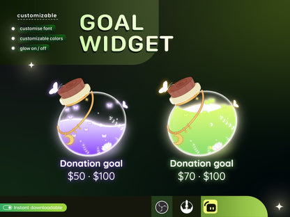 Nature Portion Bottle Glass Goal Widget-Cute Minimal Customizable Goal Widget for Twitch Streamers -Streamelements StreamLabs OBS