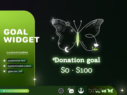 Butterfly Liquid Filling Goal Widget is fully customisable for Twitch Streamlabs and Streamelements.