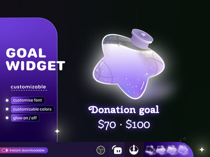 Star Bottle Glass Goal Widget-Cute Minimal Customizable Goal Widget for Twitch Streamers -Streamelements StreamLabs OBS