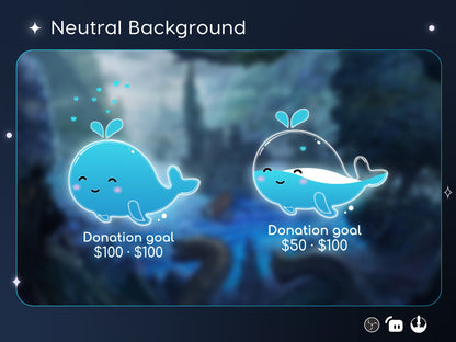 Cute Blue Whale Liquid Filling Goal Widget is fully customisable for Twitch Streamlabs and Streamelements.