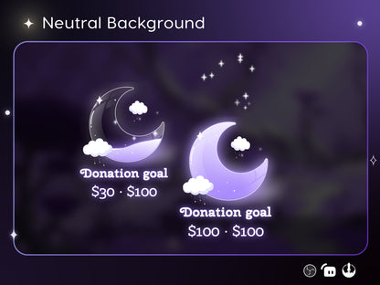 Cute Moon Cloud Glass Goal Widget-Cute Minimal Customizable Goal Widget for Twitch Streamers -Streamelements StreamLabs OBS