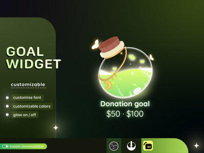 Nature Portion Bottle Glass Goal Widget-Cute Minimal Customizable Goal Widget for Twitch Streamers -Streamelements StreamLabs OBS