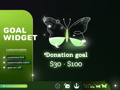 Butterfly Liquid Filling Goal Widget is fully customisable for Twitch Streamlabs and Streamelements.