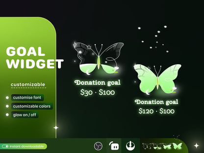 Butterfly Liquid Filling Goal Widget is fully customisable for Twitch Streamlabs and Streamelements.