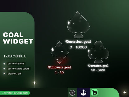 Casino Card Slot Icon Glass Goal Widget-Cute Minimal Customizable Goal Widget for Twitch Streamers -Streamelements StreamLabs OBS