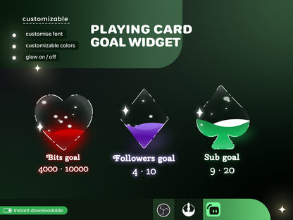 Casino Card Slot Icon Glass Goal Widget-Cute Minimal Customizable Goal Widget for Twitch Streamers -Streamelements StreamLabs OBS