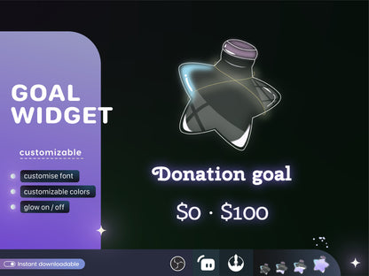 Cute Star Bottle Liquid Filling Goal Widget is fully customisable for Twitch Streamlabs and Streamelements.