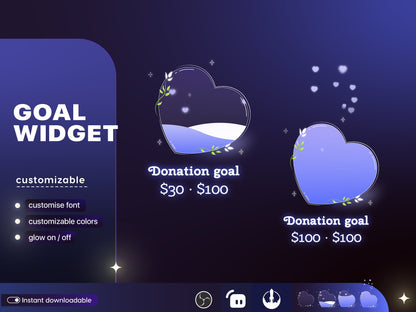 Cute Minimalist Heart Liquid Filling Goal Widget is fully customisable for Twitch Streamlabs and Streamelements.