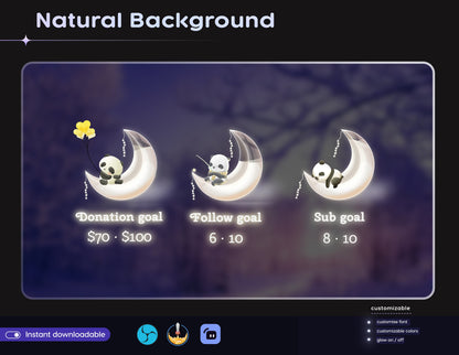 Cute Moon Panda Combo Liquid Filling Goal Widget is fully customisable for Twitch Streamlabs and Streamelements.