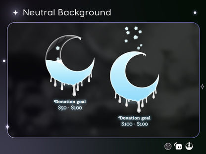 Cute Melting Moon Liquid Filling Goal Widget is fully customisable for Twitch Streamlabs and Streamelements.