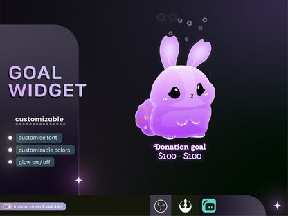 Cute Rabbit Liquid Filling Goal Widget is fully customisable for Twitch Streamlabs and Streamelements.