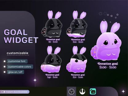 Cute Rabbit Liquid Filling Goal Widget is fully customisable for Twitch Streamlabs and Streamelements.