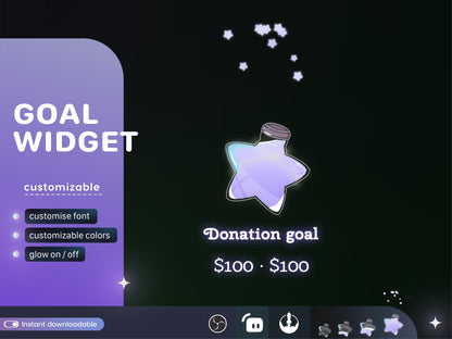 Cute Star Bottle Liquid Filling Goal Widget is fully customisable for Twitch Streamlabs and Streamelements.