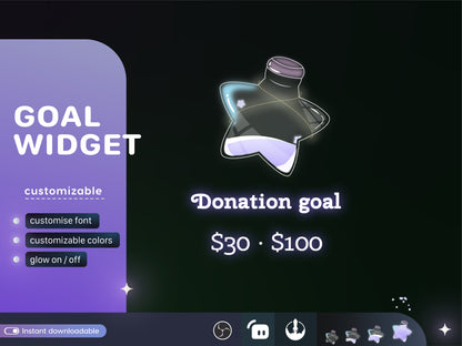 Cute Star Bottle Liquid Filling Goal Widget is fully customisable for Twitch Streamlabs and Streamelements.