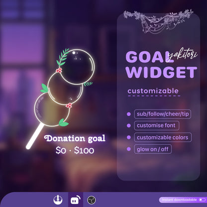 Yakitori Skewered Liquid Filling Goal Widget is fully customisable for Twitch Streamlabs and Streamelements.