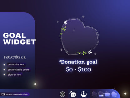 Cute Minimalist Heart Liquid Filling Goal Widget is fully customisable for Twitch Streamlabs and Streamelements.