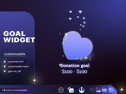 Cute Minimalist Heart Liquid Filling Goal Widget is fully customisable for Twitch Streamlabs and Streamelements.