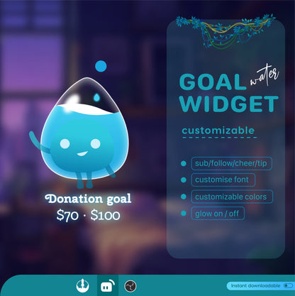 Water, Fire, Nature & Cloud Liquid Filling Goal Widget is fully customisable for Twitch Streamlabs and Streamelements