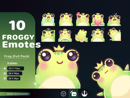 10x FROG Emotes (Pack 1 & 2) for Twitch - Cute little Froggy - Kawaii | Twitch Add-on / Stream Deco / Cute Froggy