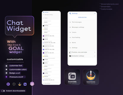 Floral Purple Chat Widget • Minimal, Starry, Mystical Elegant Theme • Chat Box with Pronouns & Alerts for Twitch Streams (StreamElements)